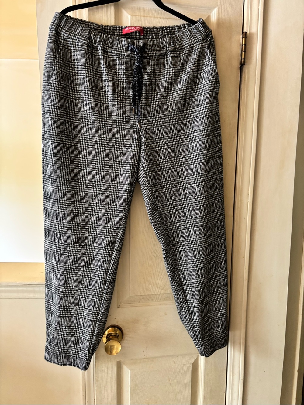 Marina Rinaldi Black and White Glen Plaid Drawstring Trousers